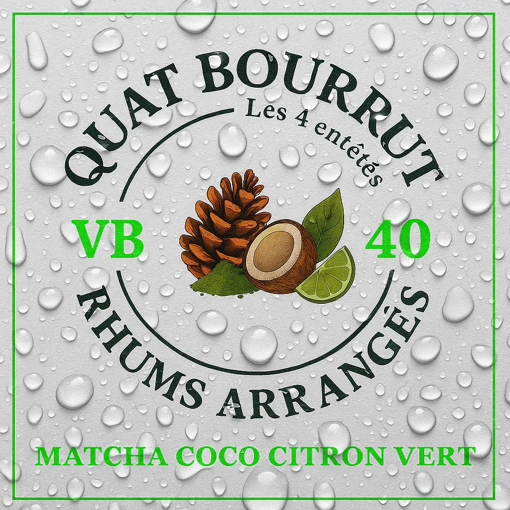 {{Rhum arrangé Matcha Noix de coco & Citron vert | Une création artisanale raffinée et exotique}} | Rhum Arrangé Quatbourrut..