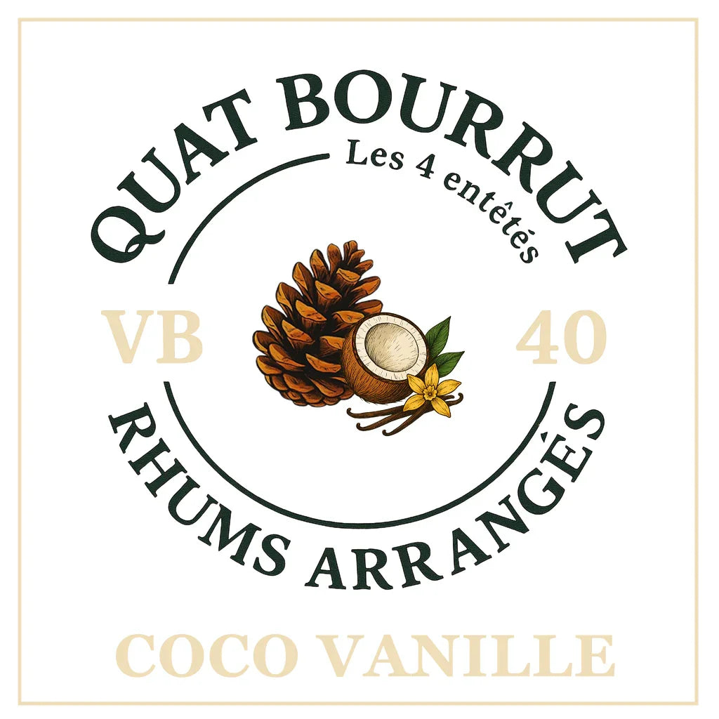 {{Rhum arrangé Noix de Coco Vanille - Douceur tropicale et onctuosité artisanale}} | Rhum Arrangé Quatbourrut..