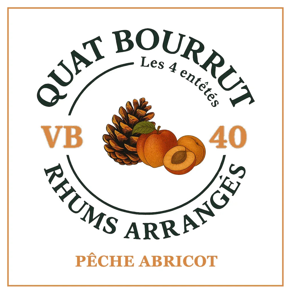 {{Rhum Arrangé Pêche Abricot | Rencontre solaire de deux fruits d’été.}} | Rhum Arrangé Quatbourrut..